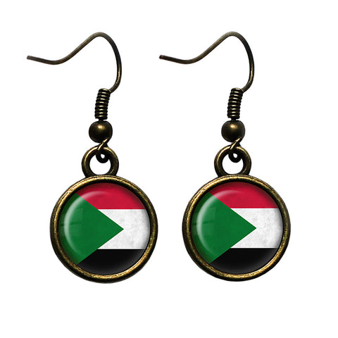 Republic of the Sudan Sudanese Flag Antique Bronze Earrings