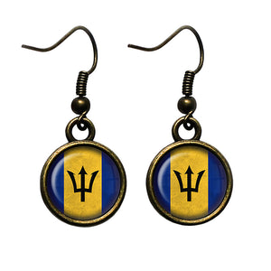 Barbados Barbadian Flag Antique Bronze Earrings