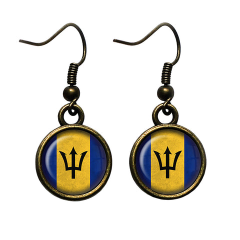 Barbados Barbadian Flag Antique Bronze Earrings