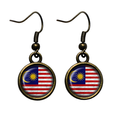 Malaysia Malaysian Flag Antique Bronze Earrings