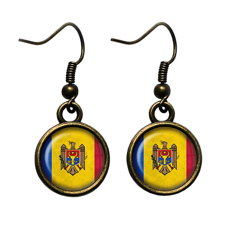 Republic of Moldova Moldovan Flag Antique Bronze Earrings