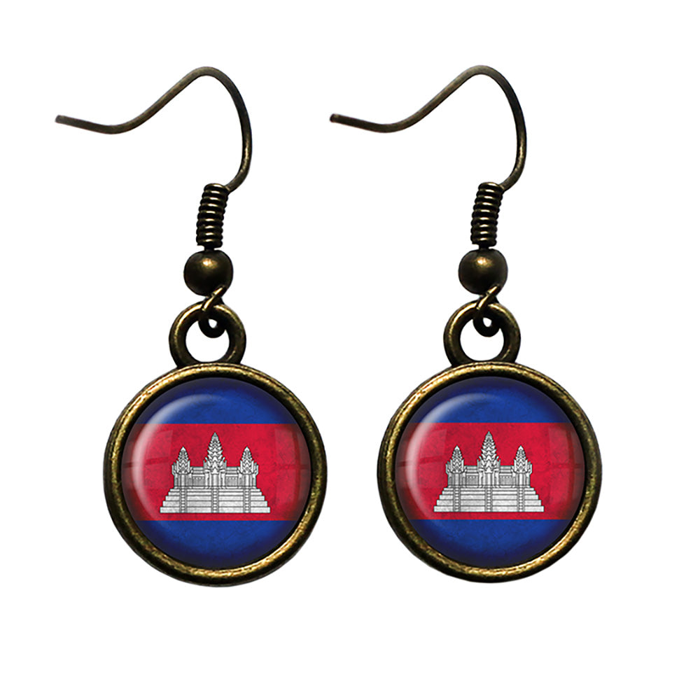 Kingdom of Cambodia Flag Antique Bronze Earrings