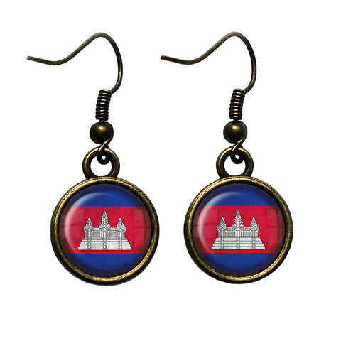 Kingdom of Cambodia Flag Antique Bronze Earrings