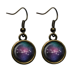 Zodiac Symbol Astrology Taurus Star Constellation Antique Bronze Earrings