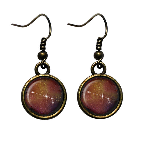 Zodiac Symbol Astrology Aries Star Constellation Antique Bronze Earrings