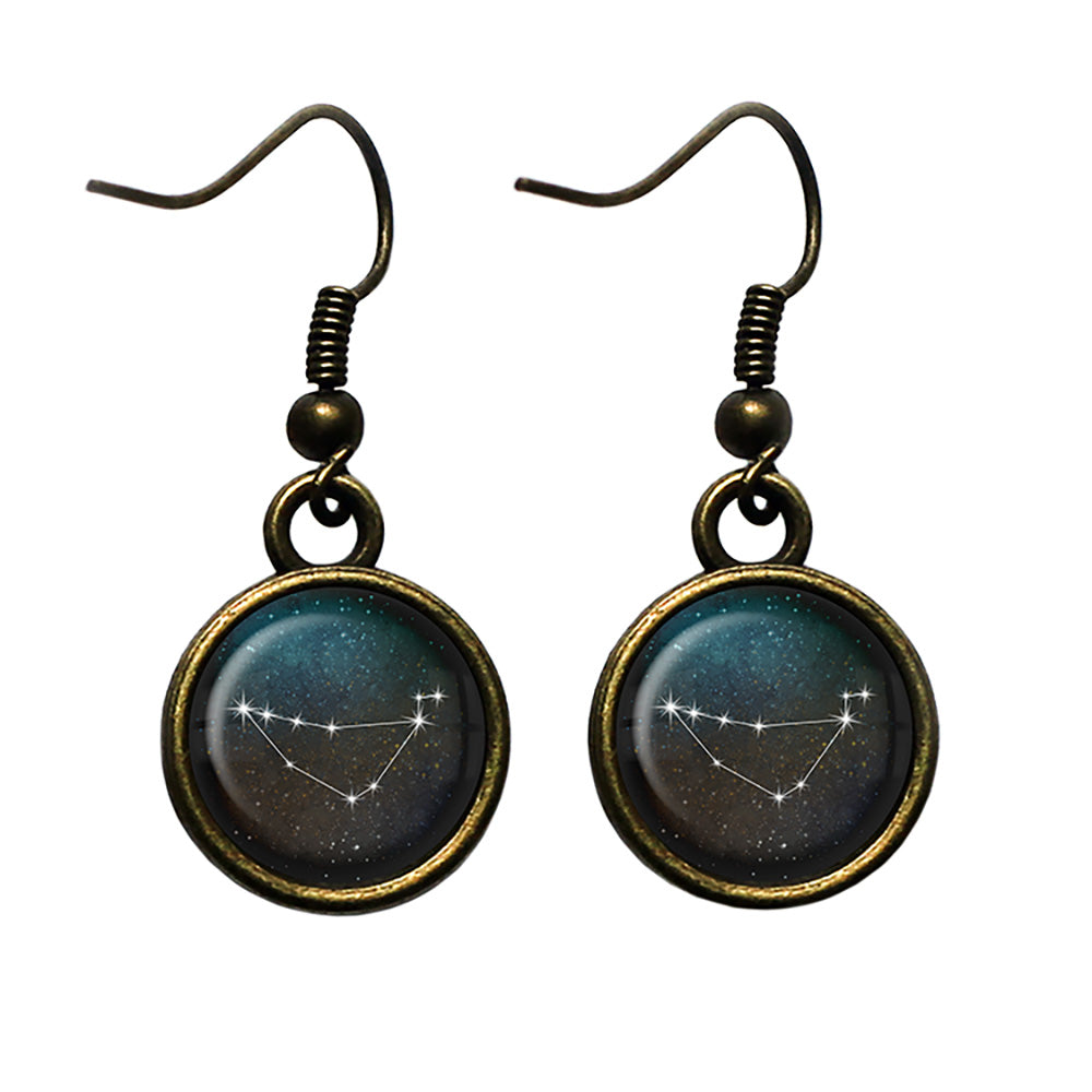 Zodiac Symbol Astrology Capricorn Star Constellation Antique Bronze Earrings