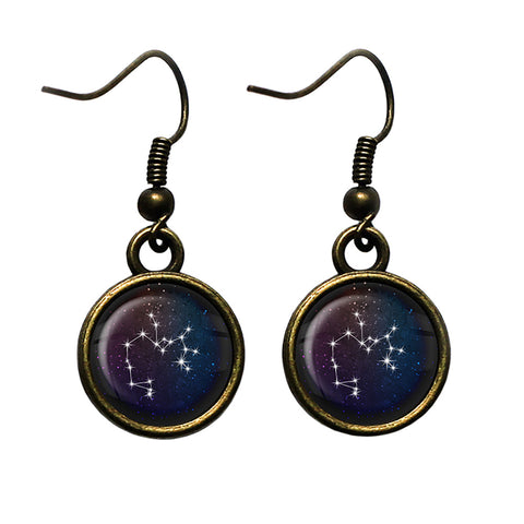 Zodiac Symbol Astrology Sagittarius Star Constellation Antique Bronze Earrings