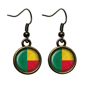 Republic of Benin Beninese Flag Antique Bronze Earrings