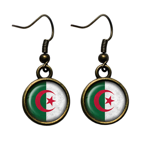 People's Democratic Republic of Algeria Algerian Flag Antique Bronze Earrings