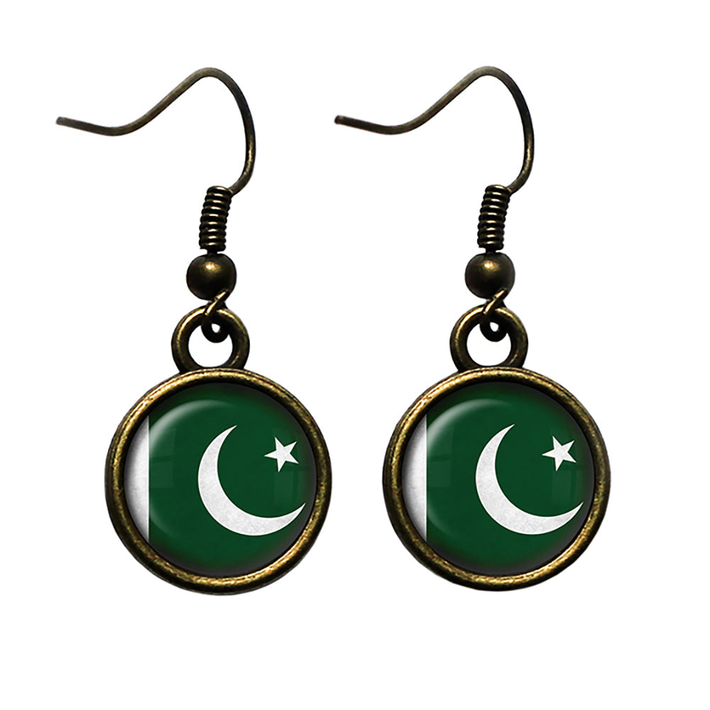 Islamic Republic of Pakistan Flag Antique Bronze Earrings