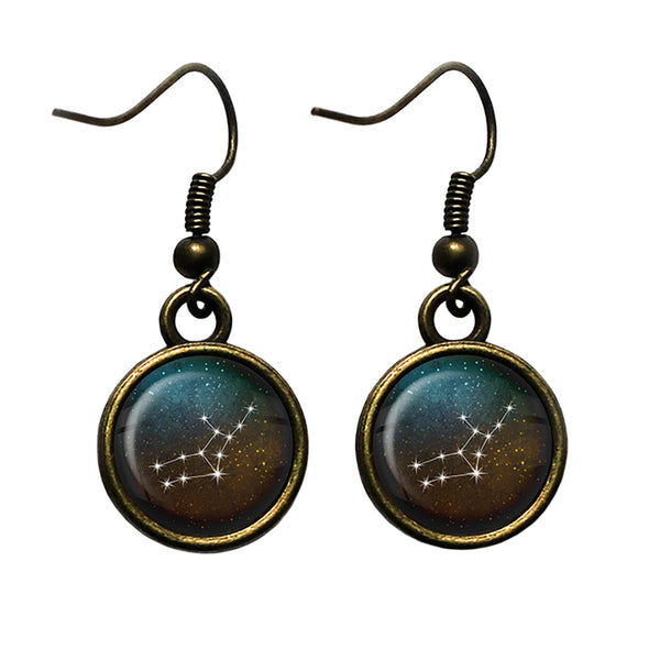 Zodiac Symbol Astrology Virgo Star Constellation Antique Bronze Earrings