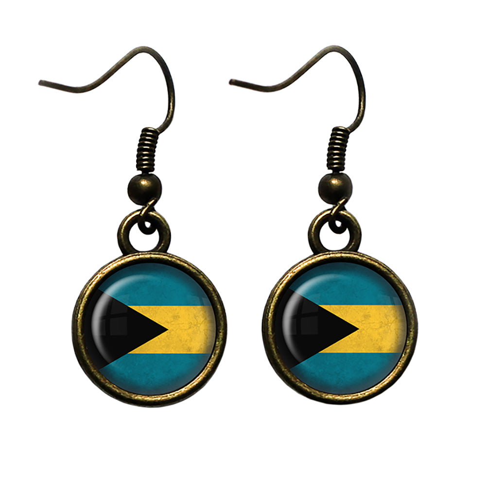 The Bahamas Bahamian Flag Antique Bronze Earrings