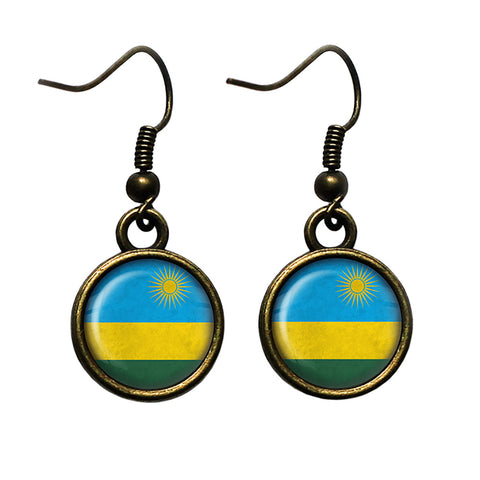 Republic of Rwanda Rwandan Rwandese Flag Antique Bronze Earrings