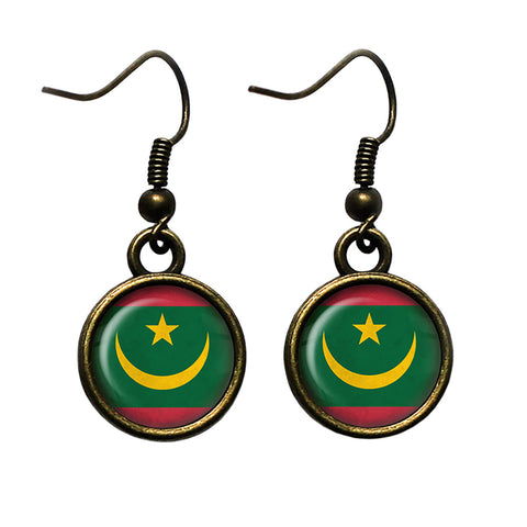 Republic of Mauritania Mauritanian Flag Antique Bronze Earrings