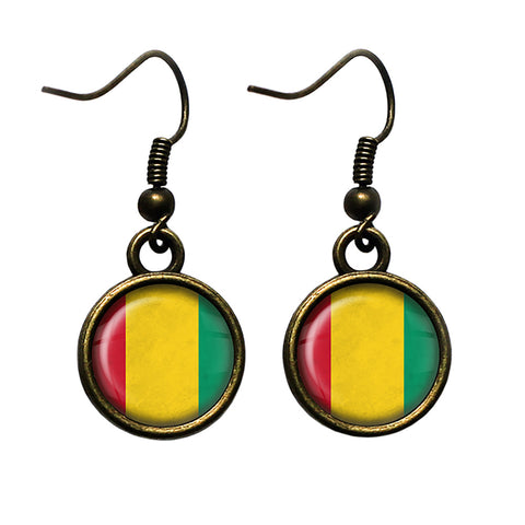 Republic of Guinea Guinean Flag Antique Bronze Earrings