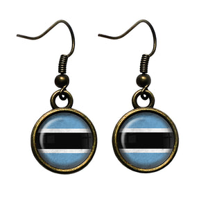 Republic of Botswana Flag Antique Bronze Earrings