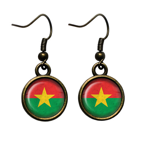 Republic of Burkina Faso Burkinese Flag Antique Bronze Earrings
