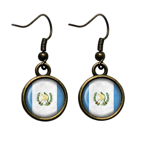 Republic of Guatemala Guatemalan Flag Antique Bronze Earrings