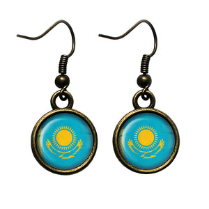 Republic of Kazakhstan Kazakhstani Flag Antique Bronze Earrings