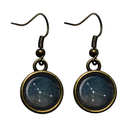 Zodiac Symbol Astrology Cancer Star Constellation Antique Bronze Earrings