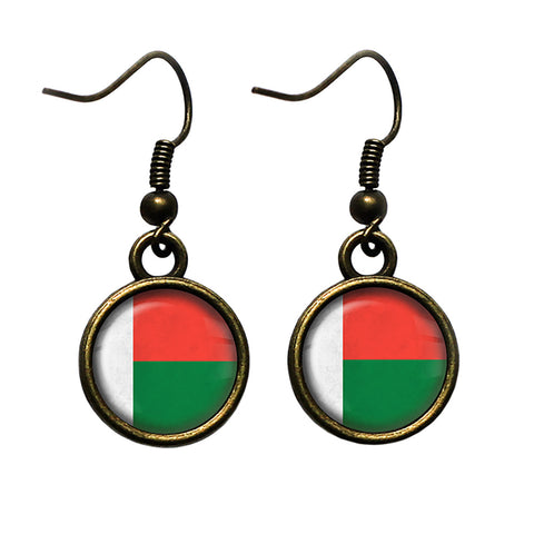 Republic of Madagascar Malagasy Flag Antique Bronze Earrings