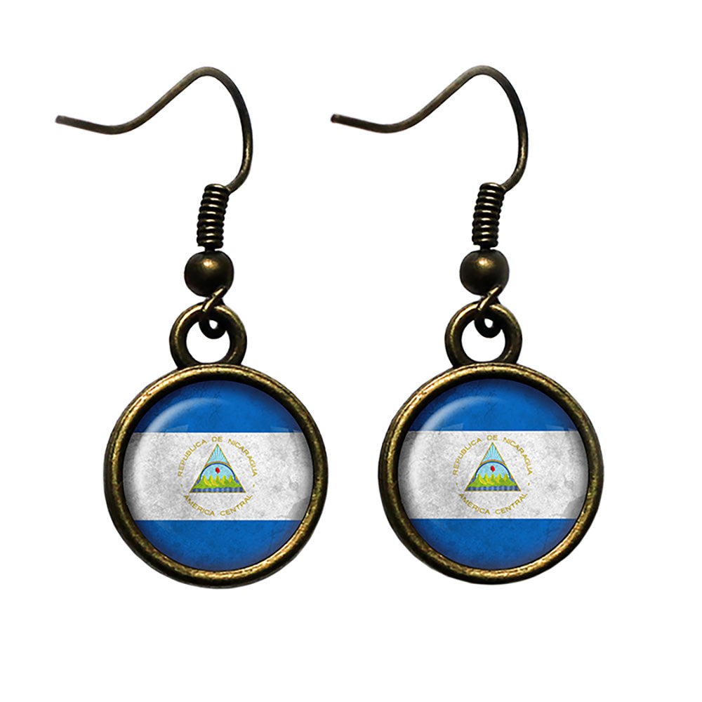 Republic of Nicaragua Nicaraguan Flag Antique Bronze Earrings