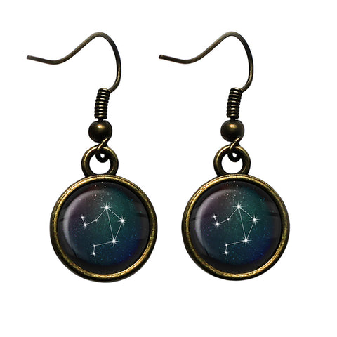 Zodiac Symbol Astrology Libra Star Constellation Antique Bronze Earrings