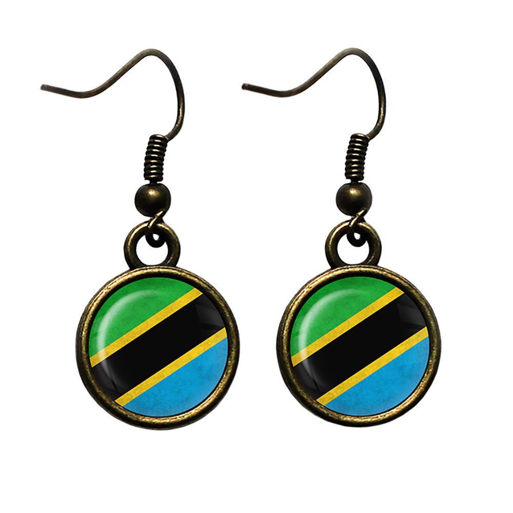 United Republic of Tanzania Flag Antique Bronze Earrings