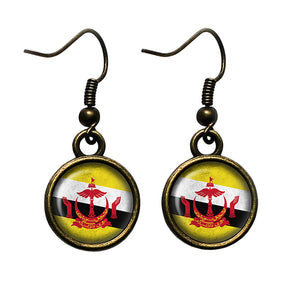 Nation of Brunei Bruneian Flag Antique Bronze Earrings