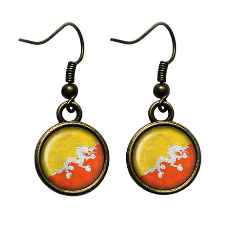 Kingdom of Bhutan Bhutanese Flag Antique Bronze Earrings