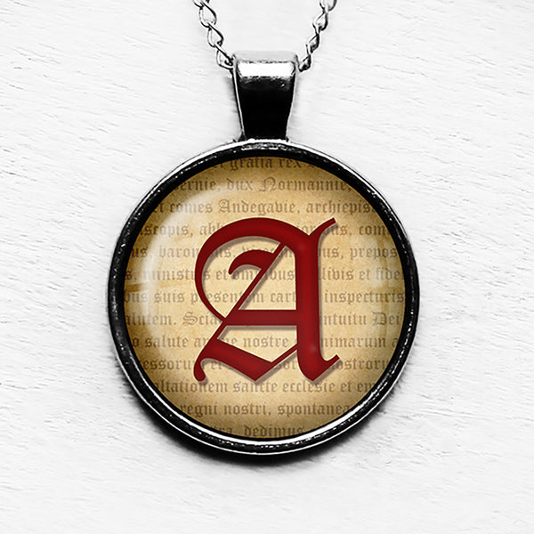 A Letter Old English Gothic Blackletter Magna Carta Pendant & Necklace