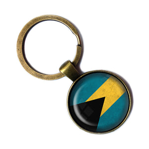 The Bahamas Bahamian Flag Antique Bronze Keychain