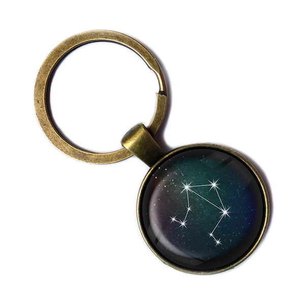 Zodiac Symbol Astrology Libra Star Constellation Antique Bronze Keychain