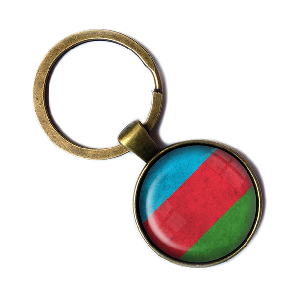 Republic of Azerbaijan Flag Antique Bronze Keychain