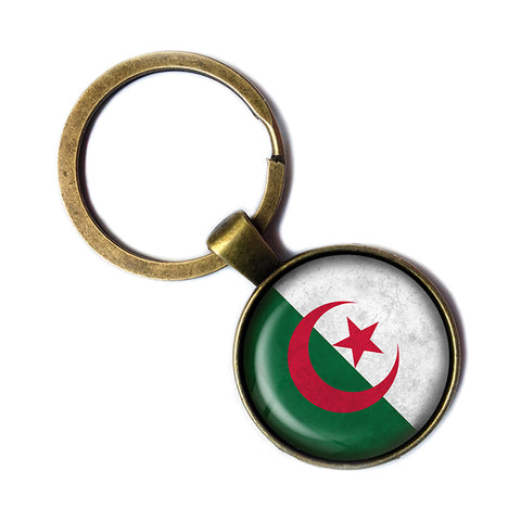 People's Democratic Republic of Algeria Algerian Flag Antique Bronze Keychain