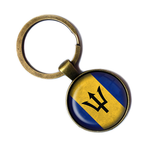 Barbados Barbadian Flag Antique Bronze Keychain