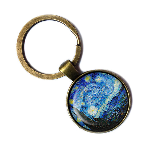 Vincent Van Gogh The Starry Night 1889 Classic Artwork Bronze Keychain