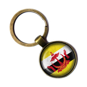 Nation of Brunei Bruneian Flag Antique Bronze Keychain