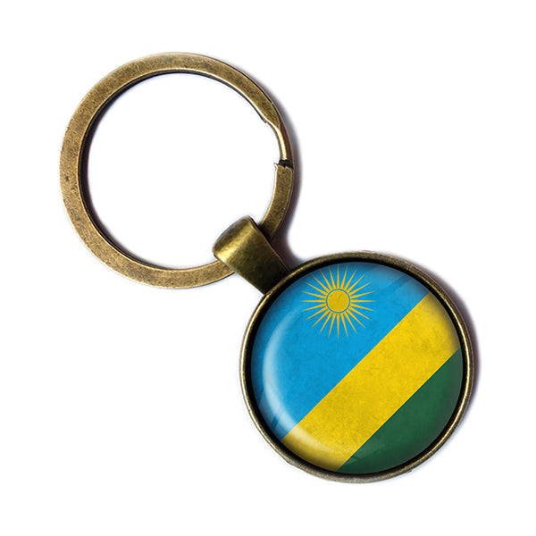 Republic of Rwanda Rwandan Rwandese Flag Antique Bronze Keychain