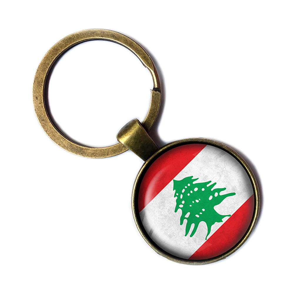 Lebanon Lebanese Republic Flag Antique Bronze Keychain