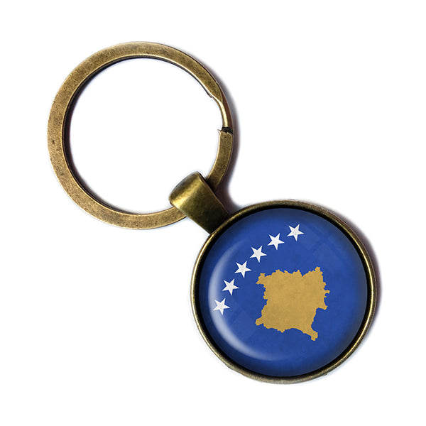 Republic of Kosovo Kosovar Flag Antique Bronze Keychain