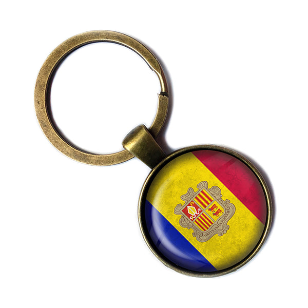 Principality of Andorra Andorran Flag Antique Bronze Keychain