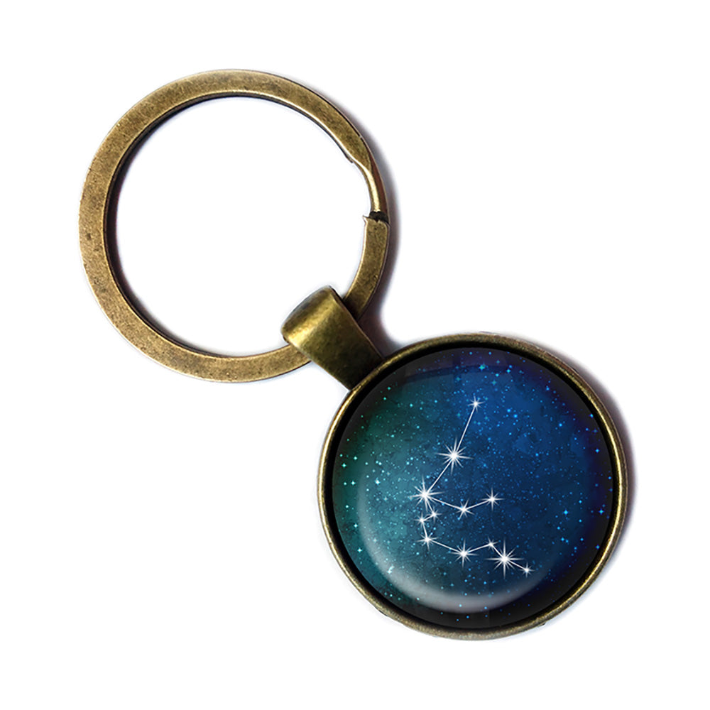 Zodiac Symbol Astrology Aquarius Star Constellation Antique Bronze Keychain