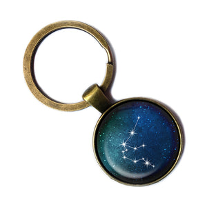 Zodiac Symbol Astrology Aquarius Star Constellation Antique Bronze Keychain