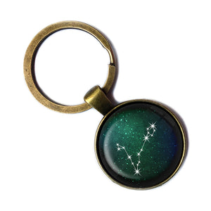 Zodiac Symbol Astrology Pisces Star Constellation Antique Bronze Keychain