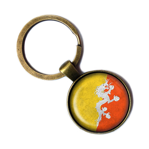 Kingdom of Bhutan Bhutanese Flag Antique Bronze Keychain