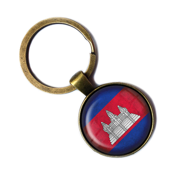 Kingdom of Cambodia Flag Antique Bronze Keychain