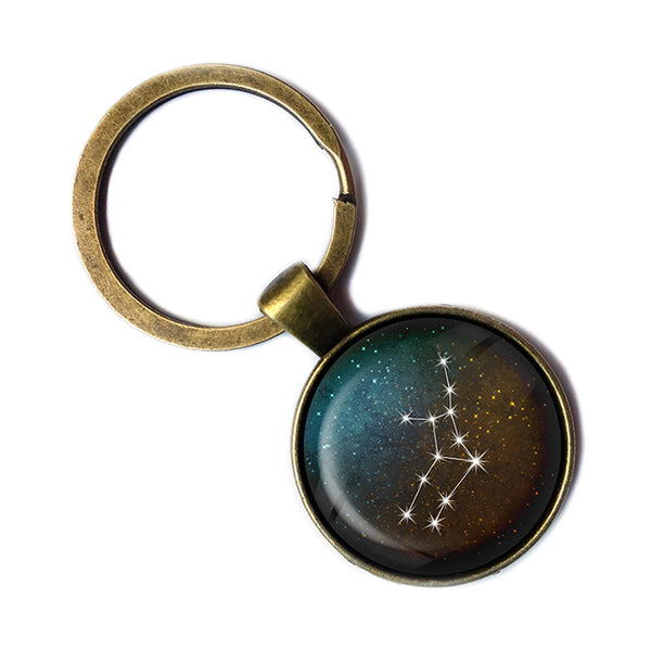 Zodiac Symbol Astrology Virgo Star Constellation Antique Bronze Keychain