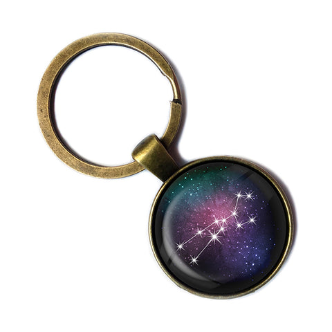 Zodiac Symbol Astrology Taurus Star Constellation Antique Bronze Keychain