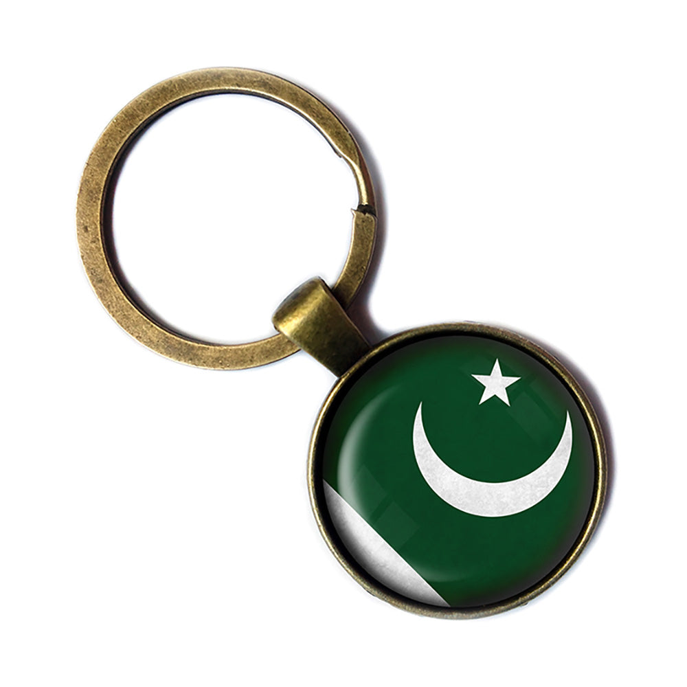 Islamic Republic of Pakistan Flag Antique Bronze Keychain